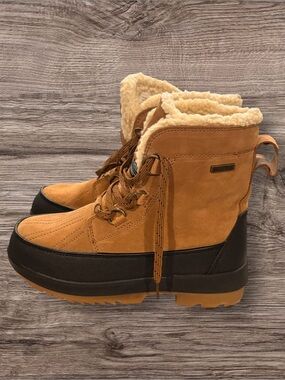 SoftMoc 3M Thinsulate Womens size9 Tan Winter Lace-Up Boots with Faux Fur Collar